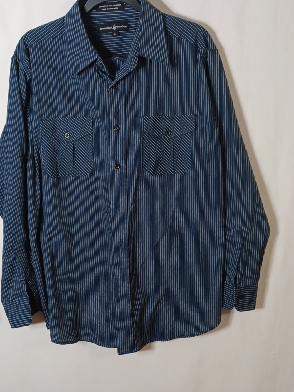 Beverly Hills Polo Club Blue and White Striped Men’s Button-Down Shirt